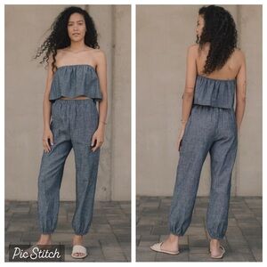 RARE OZMA Graham Blue Indigo Organic Chambray Joggers